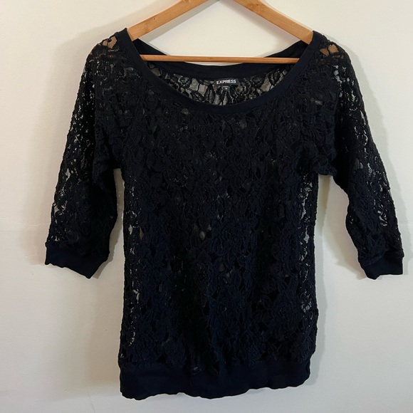 ✨ 5 For $15 ✨ Express Black Lace Women's Blouse/Top Size Small - Picture 6 of 11